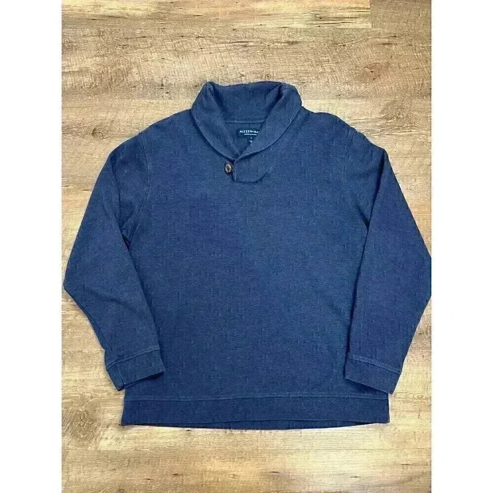 Mizzen + Main Fairway Shawl Collar Sweater Pullover Navy Blue Men's L